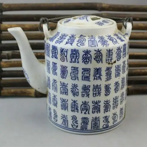 

Китайский Старый Фарфор сине-белый чайник Shouzi
