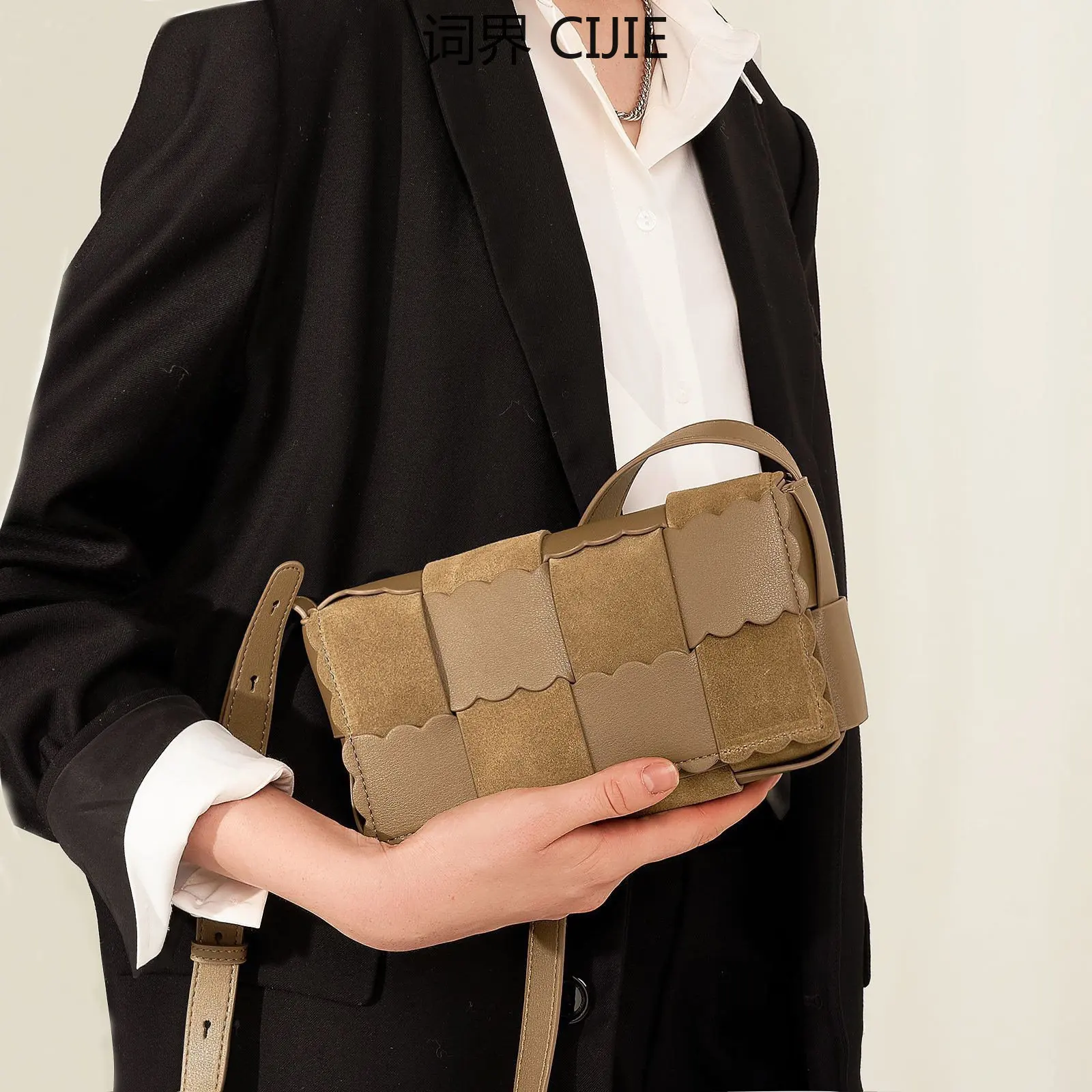 

CIJIE Autumn and Winter New Biscuit Pattern Woven Pillow Bag Small Square Frosted Leather One-Shoulder Messenger Bag