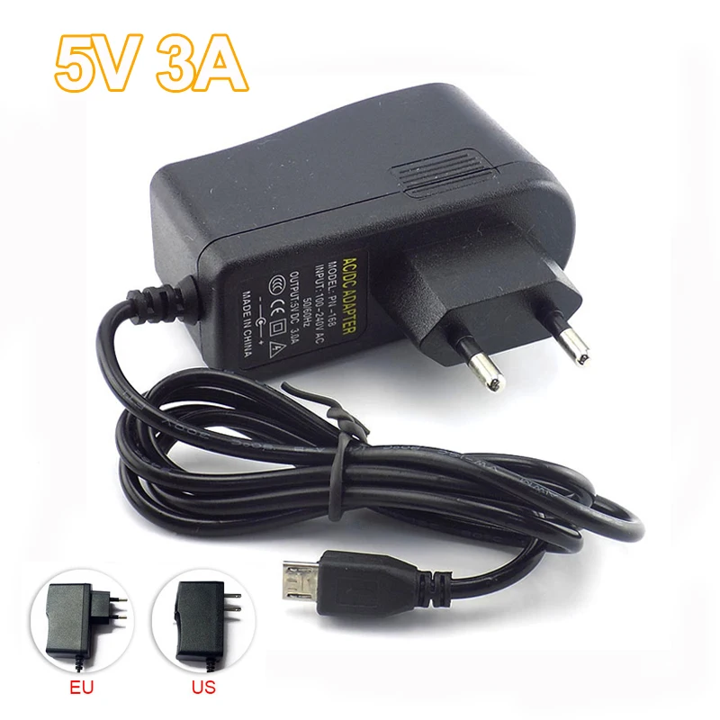 

5V 3A Micro USB AC to DC Power Adapter supply US EU Plug Iuput 100V-240V Converter adapter Output DC 3000mA for Raspberry Pi