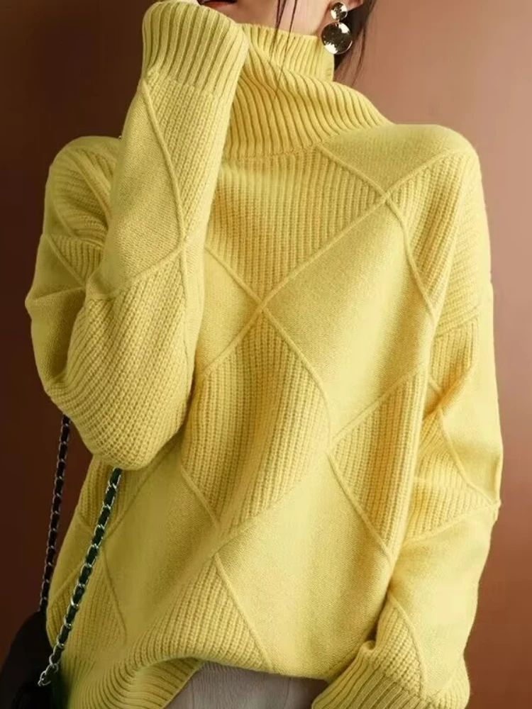 

2022 Autumn Winter New Women's Comfortable Thick Warm Fashion Oversize Turtleneck Knit Long Sleeve Top Sweater Women Pullovers