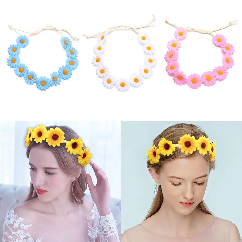 

Decorate Your Hat Braided Band Daisy Flower Headbands for Party Wedding Floral Bridal Headpiece Sunflower Hair Wreath