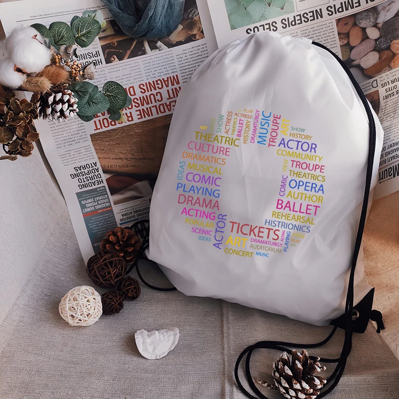 

Fashion Garbled Letters Print Drawstring Bag Teenager Boys Girls Backpack Bookbag Women's Yoga Bag Off White Bag School Case