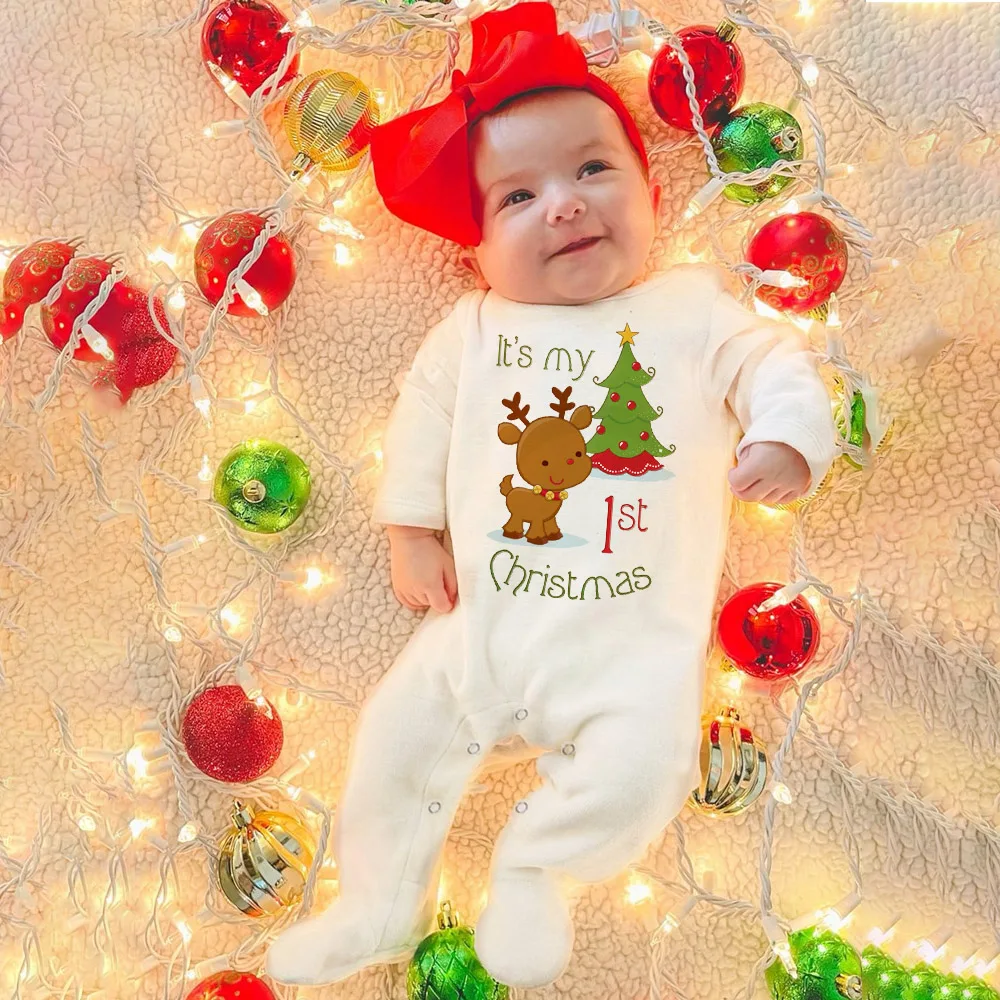 

My 1st Christmas print Baby Babygrow Sleepsuit Bodysuit Newborn Coming Home Hospital Outfit Xmas Party Infant Long Sleeve Romper