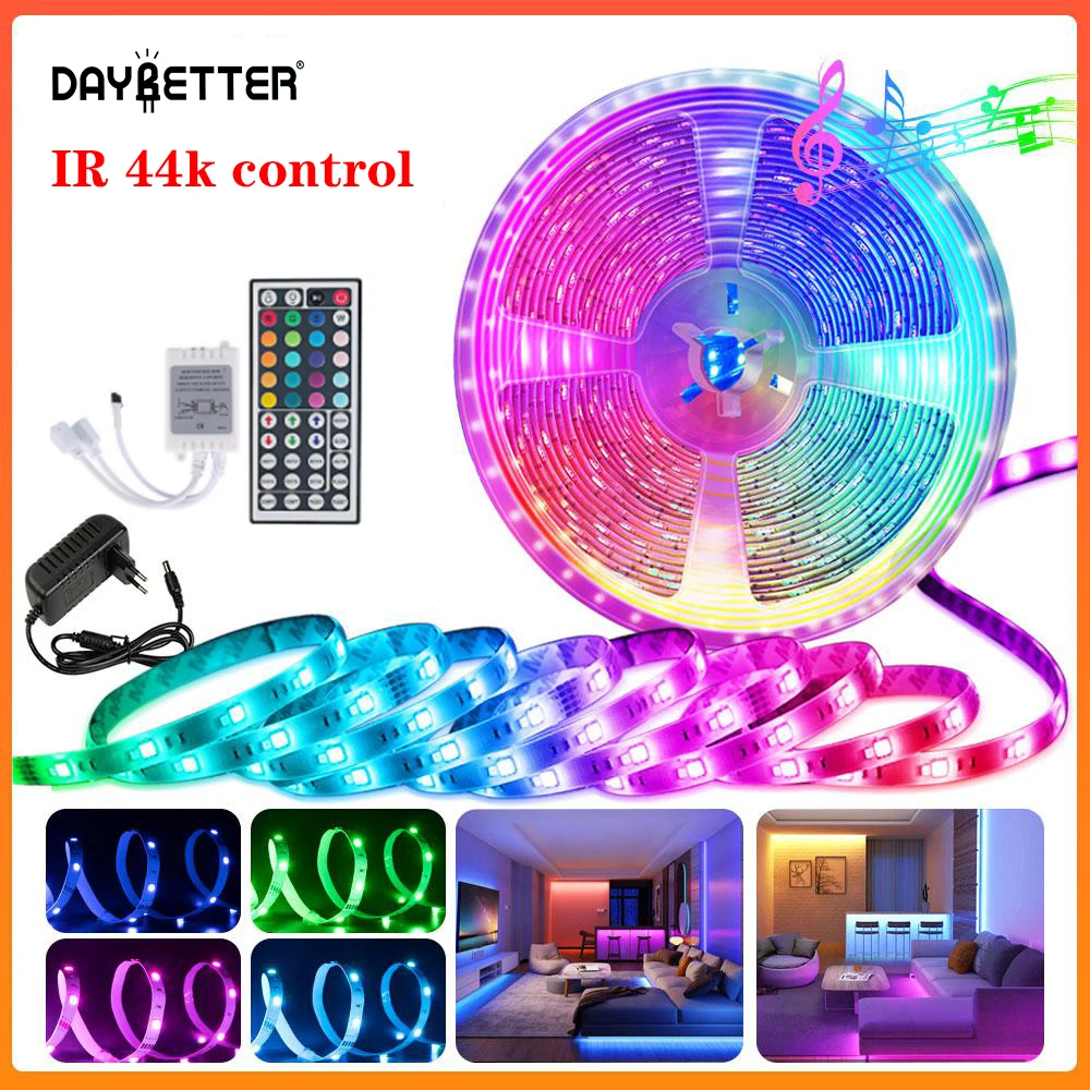 

DAYBETTER DC12V RGB Led Strip Light SMD5050 Tape RGBIC Dream Color Flexible Ribbon Remote RGB LED Lights DIY Mode for Room Party