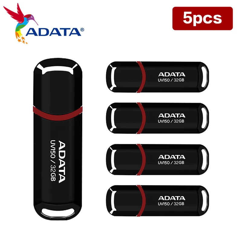 

100% Original ADATA USB Flash Drive UV150 USB 3.2 Gen1 Pendrive 32GB 5 Pcs/Lot Black/Red Memory U Disk Quality Storage Device