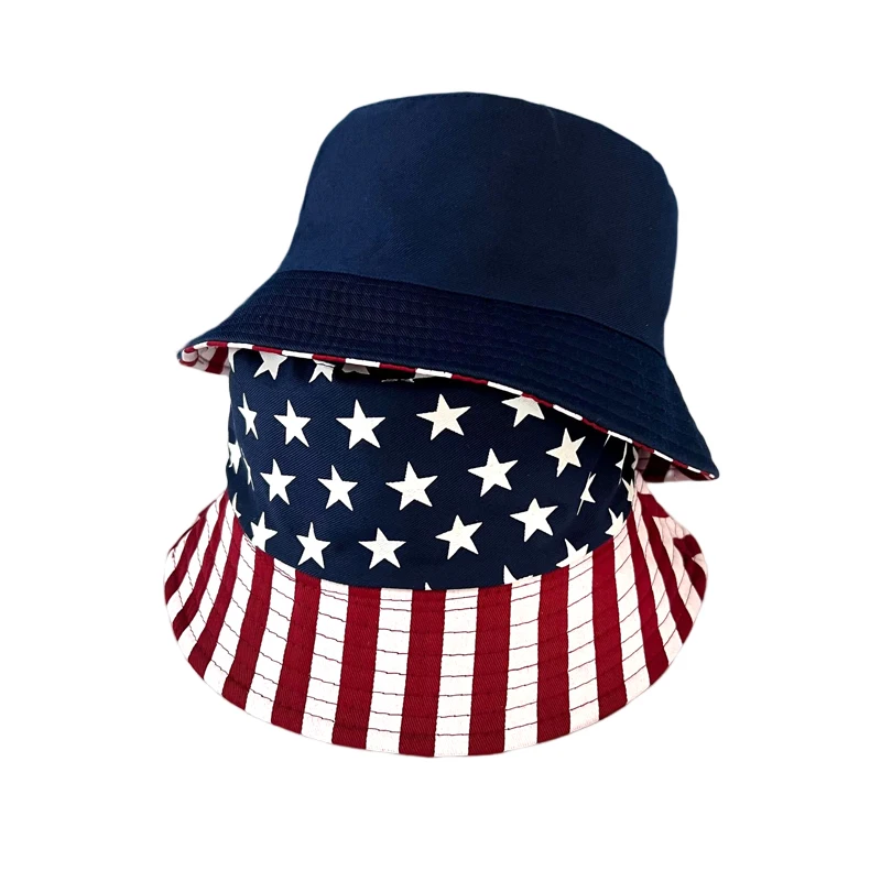 

New USA Stars Flag Bucket Hat Cotton Girls Summer Sun Protection Panama Caps Hiphop Boys Man Fishing Caps Fisherman Bob Hat