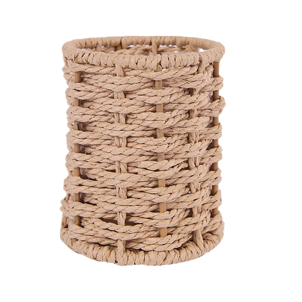 

Holder Penorganizer Brush Makeup Rattan Storage Cupstationery Holders Desk Vintage Containers Desktop Box Tabletop Plasticbin