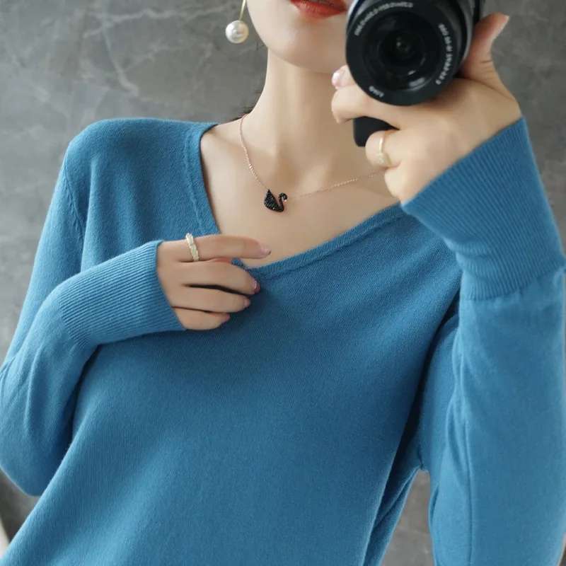 

Women Sweater Autumn Winter V-neck Knitwear Long Sleeve Loose Cashmere Sweater Pullovers Lady Cheap Quality Jumper Knitted Tops