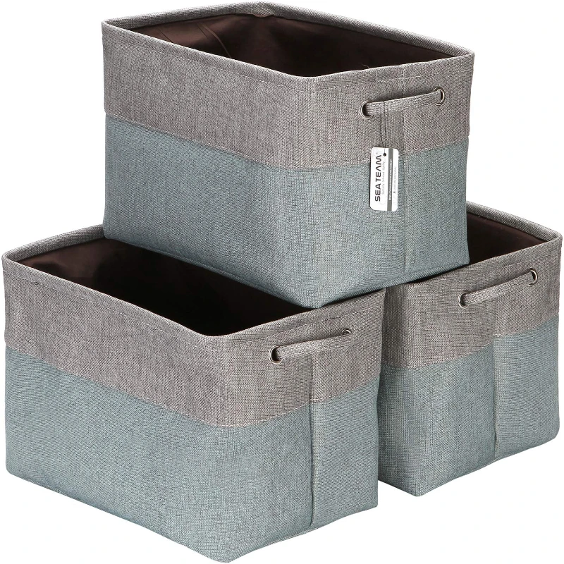 

3-Pack Large Canvas Fabric Storage Bin Set, Cloth Storage Baskets, Shelf Baskets, 15 x 10 x 10 Inches, Rectangular Collapsible C