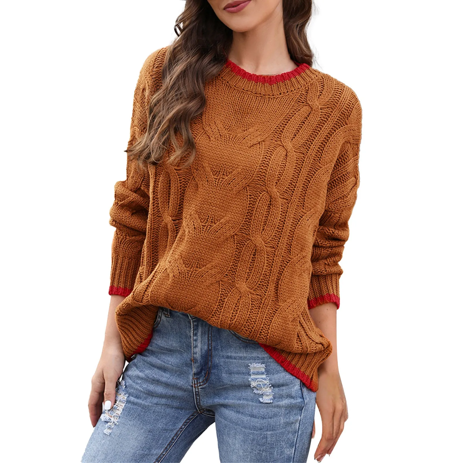 

Женский однотонный вязаный пуловер с длинным рукавом и круглым вырезом, свитер, топы, льняная кофта для мужчин