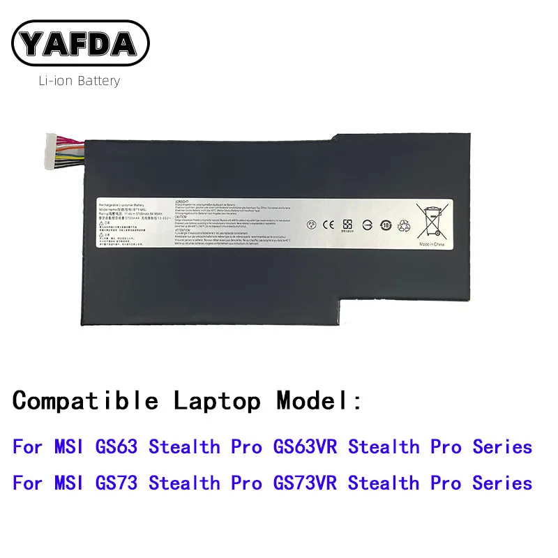 YAFDA BTY-M6J Аккумулятор для ноутбука MSI GS63VR GS73VR 6RF-001US BTY-U6J 9N793J200 BP-16K1-31 11 4 V 64.98Wh |