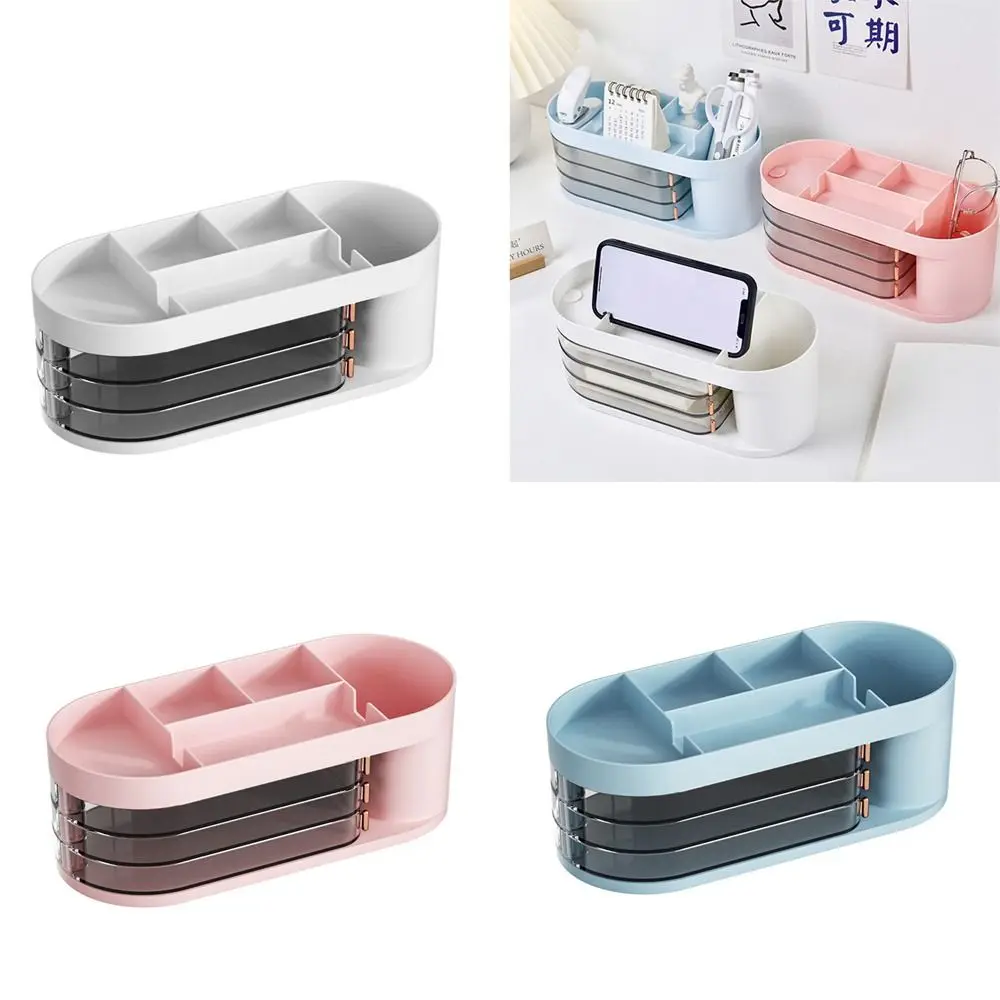 

Plastic Pen Holder Minimalist With Drawer Transparent Stationery Storage Box Desktop Organizer Key Holder