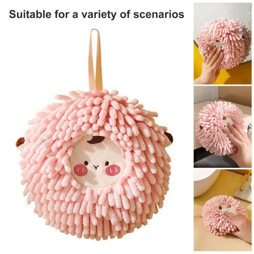 

Durable Quick-Drying Skin-touch Bathroom Cartoon Sheep Hanging Hand Towel Ball Chenille Wipe Towel Ball Toilet Supplies
