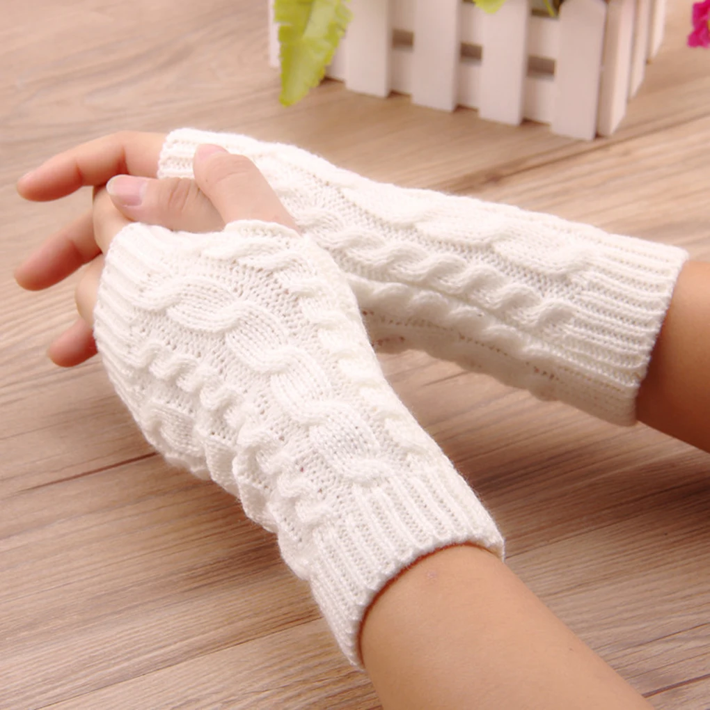 

1 Pair Autumn Winter Women Knit Gloves Arm Wrist Sleeve Hand Warmer Girls Rhombus Long Half Winter Mittens Fingerless Gloves New