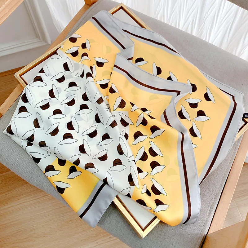 Шелковый квадратный шарф Женская атласная бандана шарфы с принтом повязка на