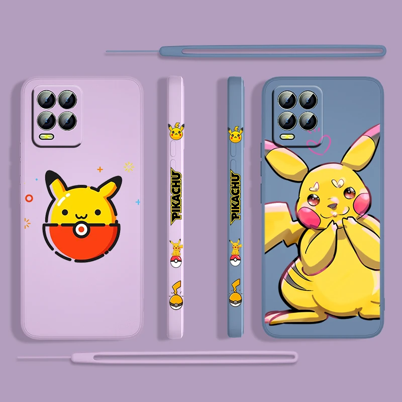 

Pikachu Cartoon Anime For OPPO Realme 50i 50A 9i 8i 6 Pro Find X3 Lite NEO GT Master A9 A5 Liquid Left Rope Silicone Phone Case