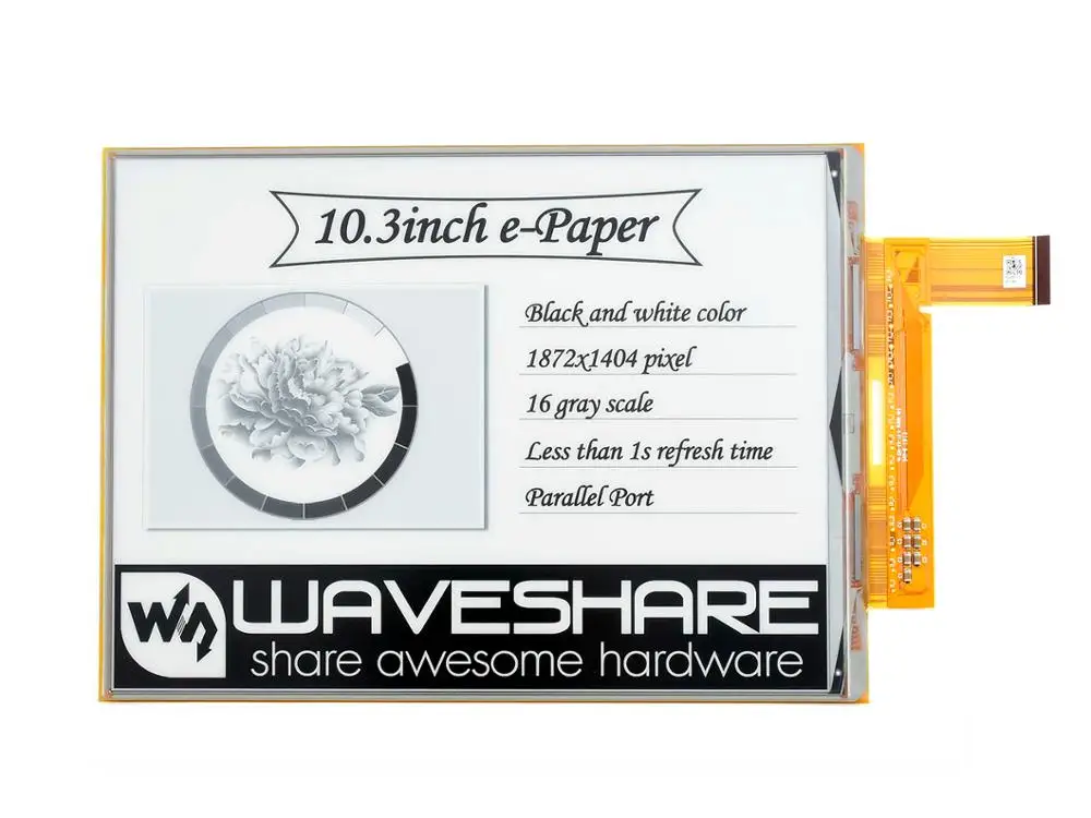 

Waveshare 10,3 дюймовый гибкий E-Ink raw дисплей, параллельный порт, без печатной платы, разрешение 1872*1404, поддерживает частичное обновление