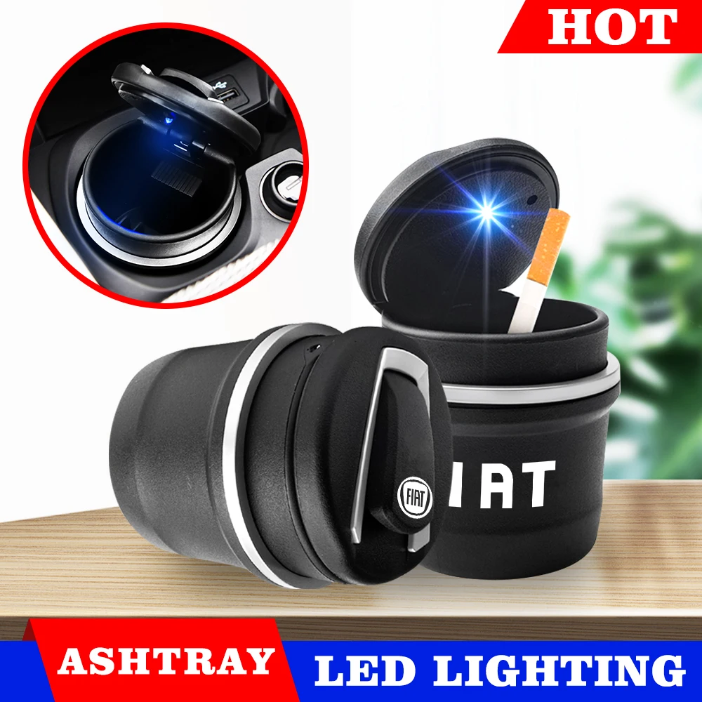 

1PC Car LED Ashtray Garbage Coin Storage Cup Container Cigar Ash Tray Auto Styling Universal Size For Fiat 500 Tipo Punto Grande