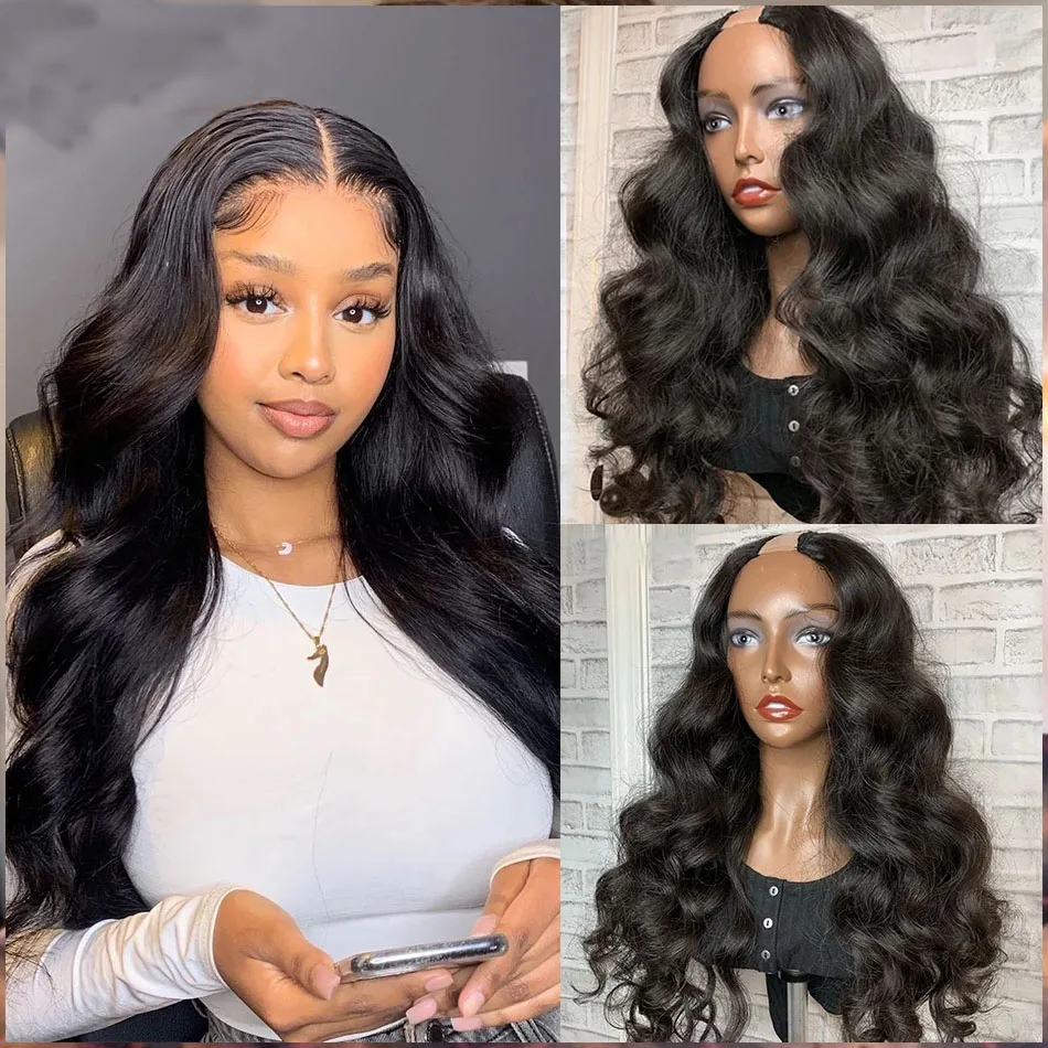 

Glueless Body Wave U Part Wigs 100% Human Hair 100% Unprocessed Full End V Part Human Hair Middle Side Part Wavy Wig 250Density