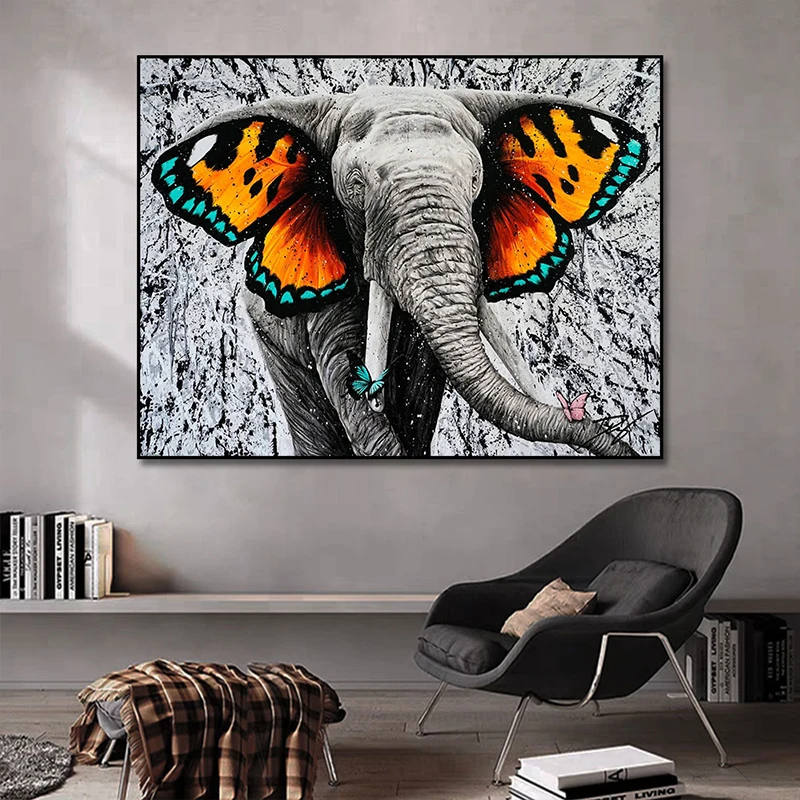 

Butterfly Elephant Artwork Canvas Interior Paintings Prints Nordic Modern Aesthetic Abstract Wall Art Poster Pictures Home Decor