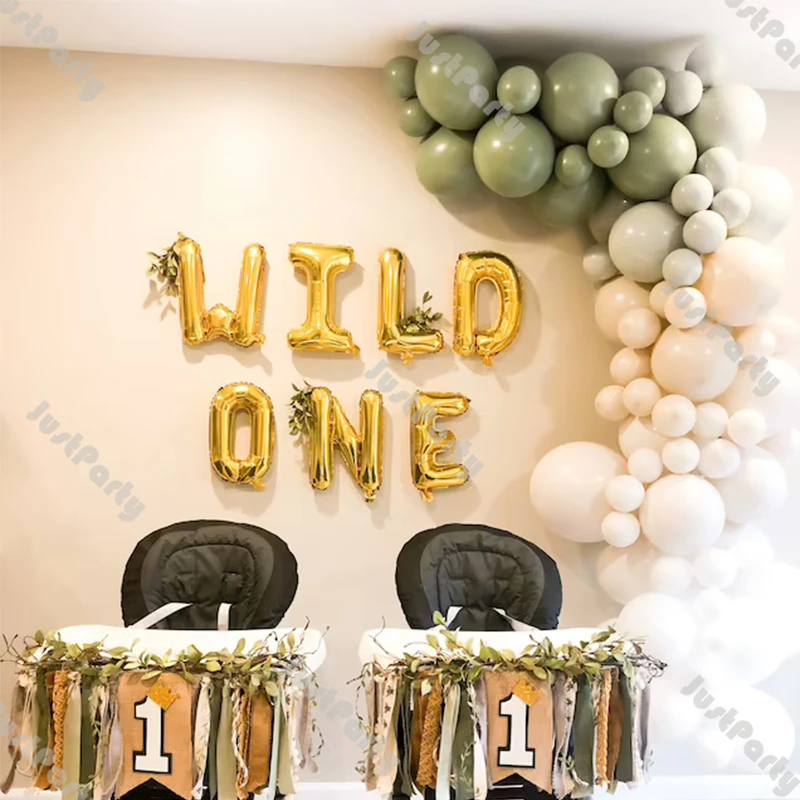 

92pcs Dusty Green Balloons Garland Kit Beige Birthday Decoration DIY Natural Sand Matte White Balloon Arch WILD ONE Party Decor