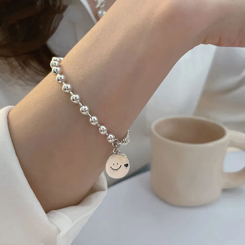 

Silver Splicing Chain Bracelets 2022 New Fashion Vintage Hip Hop Smiley Face Pendant Party Jewelry Wholesale