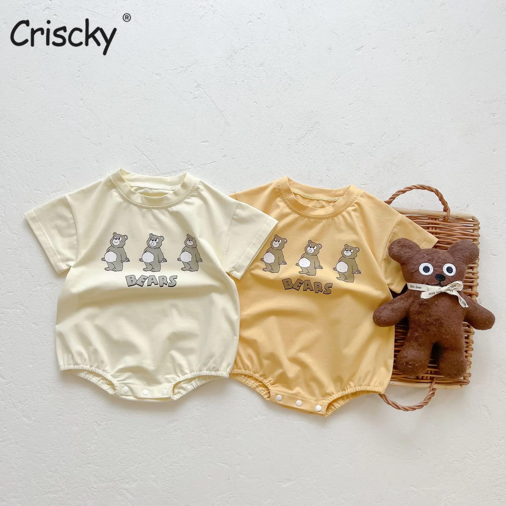 

Criscky Kids Summer Short Sleeve Cartoon Bear Romper Casual Cute lovely Girls Outfits Newborn Jumpsuit Baby Boy Clothes