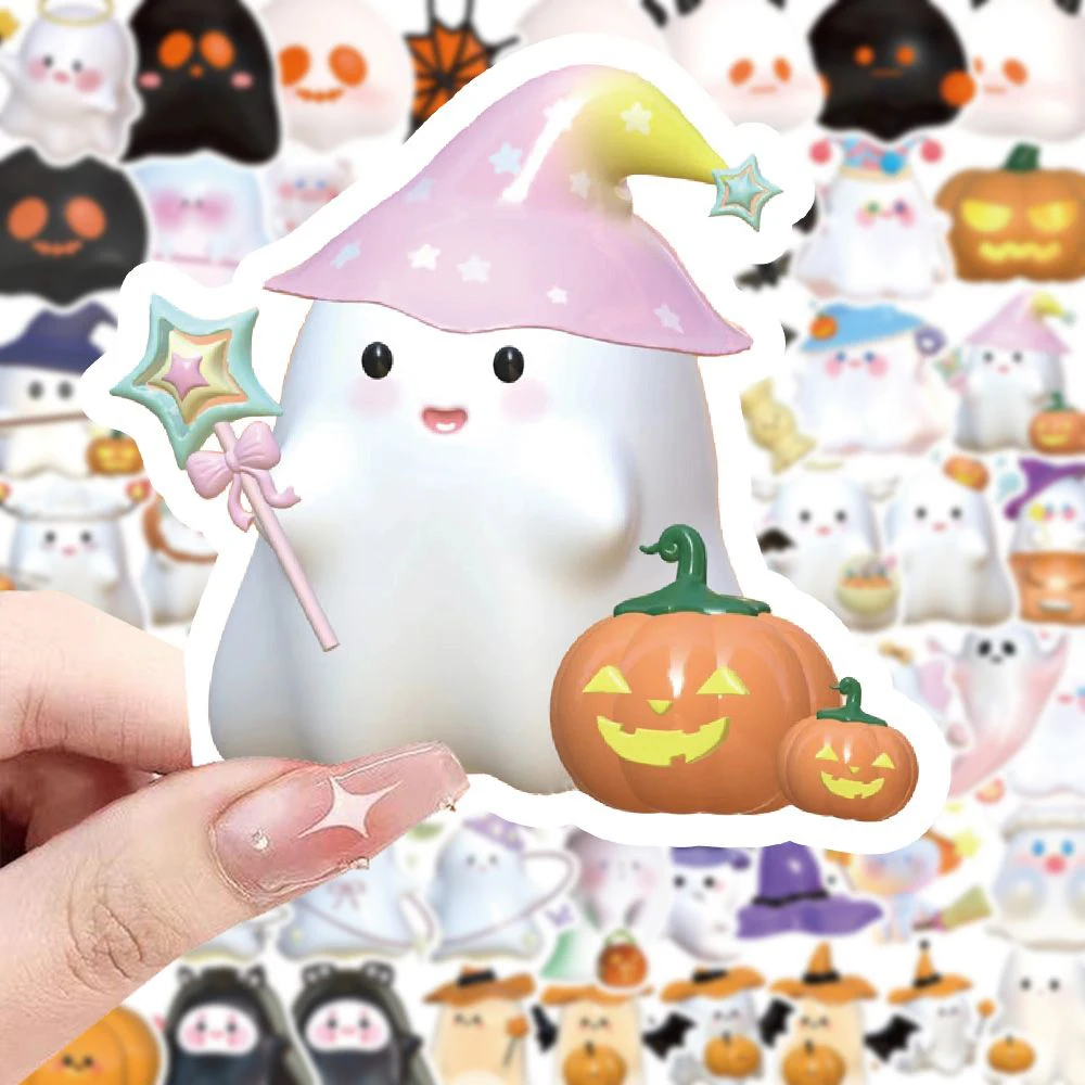 

10/30/60pcs Kawaii Halloween Pumpkin Ghost Decoration Sticker for Kid DIY Luggage Laptop Stationery Waterproof Cute Cool Sticker