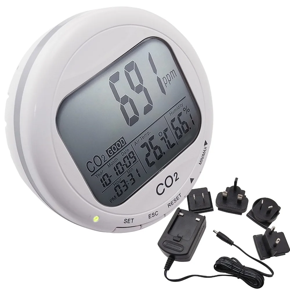 

0~2000ppm Range Digital 3-in1 Round Desktop Indoor Air Quality Temperature RH Carbon Dioxide CO2 Monitor Detector