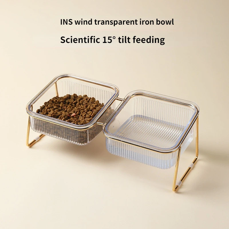 

Прозрачная миска для домашних питомцев с косой шеей, высокая миска для кошек, кормушка для кошек, универсальная миска для кошек и собак, легк...