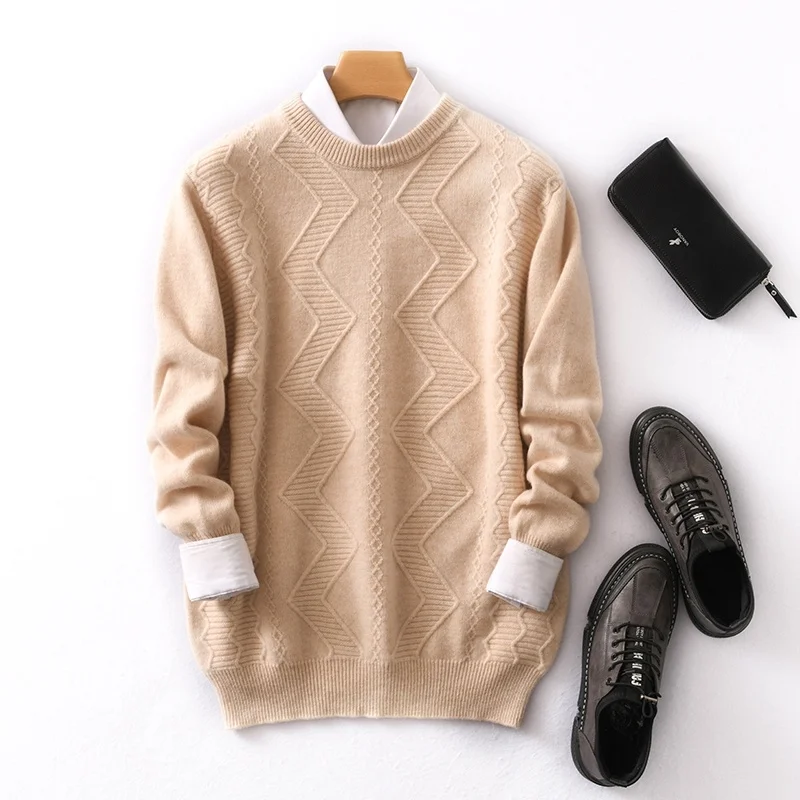 

100% Australian Wool Sweater Comfortable Casual Long Sleeve Knitted Men's O-Neck Pullover Sweater Hot Sale S-XXL Cashmere Sweate