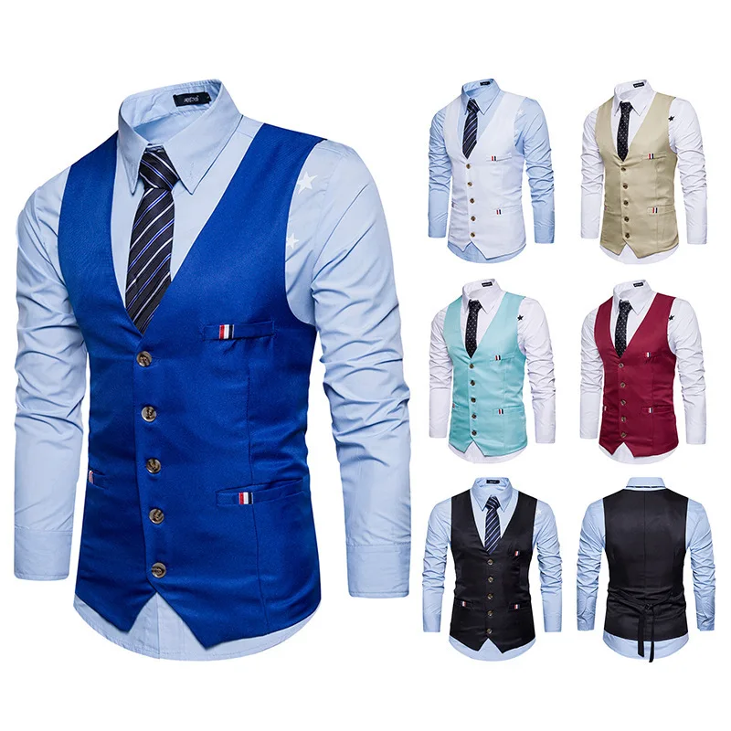 

English Style Suit Waistcoat Fashion V-neck Single-breasted Slim Fit Casual Party Business Office Men's Professional Formal Vest