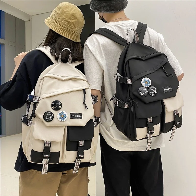 

Fashion waterproof nylon women Backpack Girl travel High capacity student men black and white patchwork color laptop school bag