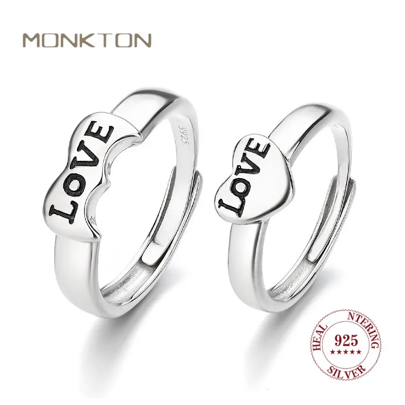 

Monkton 925 Sterling Silver Couple Rings Personalized Love Heart Matching Ring Party Anniversary Gifts for Lovers Fine Jewelry