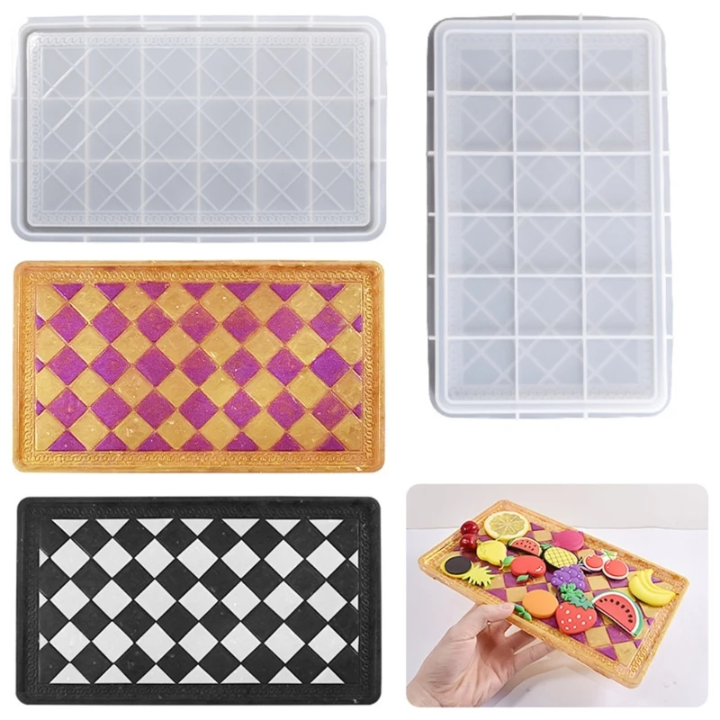 

A0KD Diy Tray Mold Checkerboard Base Silicone Mold Hand-made Table Jewelry Storage Mold for Jewelry Making Board Games