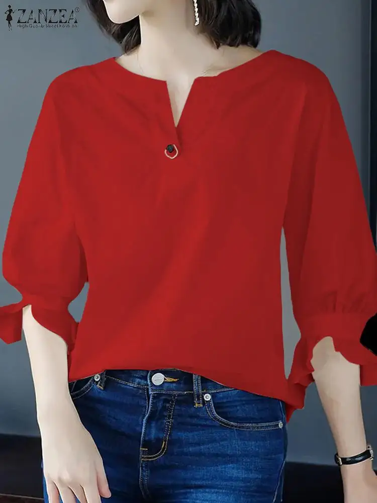 Блузка ZANZEA женская летняя с коротким рукавом элегантная офисная рубашка