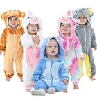 Зимняя одежда для новорожденных, комбинезон с капюшоном для маленьких мальчиков и девочек с рисунками из мультфильмов, теплая одежда, мягкий флисовый комбинезон, Пижама