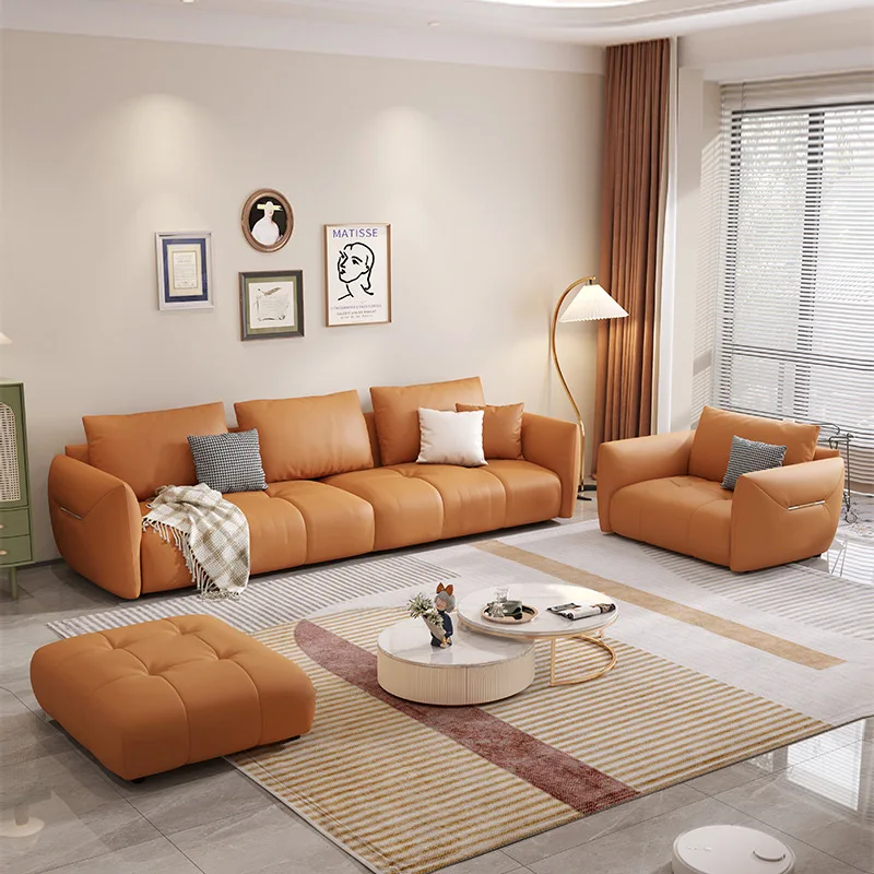 

Luxury Italian style leather solid sofa leather simple straight row minimalist combination Set luxury living room furniture LYH