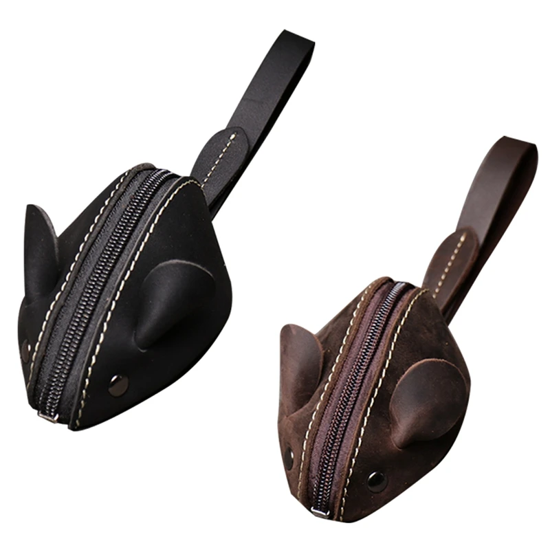 

Genuine Leather Coin Purse,Handmade Mini Zipper Wallet,Purse Pocket With Cute Mouse Pattern For Girls&Kids