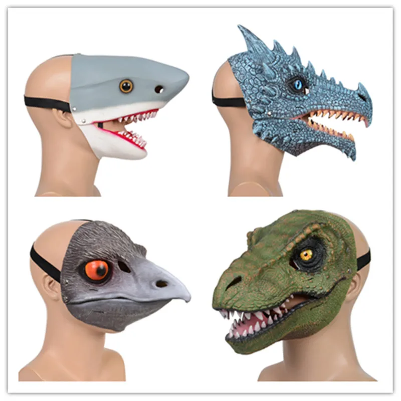 

Маска динозавра для косплея, Акула, дракон, Страус, открытый рот, латексный ужас, головной убор, шлем, маскарад, реквизит для вечеринки на Хэл...