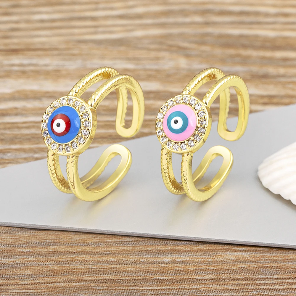 

AIBEF Lucky Never Fade Crystal Stone Evil Eye Adjustable Opening Jewelry Rings For Women Best Gifts Bohemian Luxury Accessory