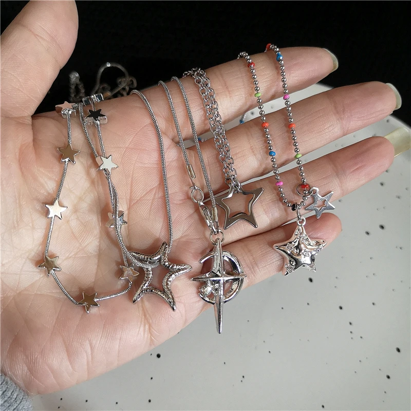 

New Kpop Y2k Accessories Vintage Aesthetic Star Pentagram Pendant Chain Necklace For Women Men Cool Punk Hip Hop Grunge Jewelry