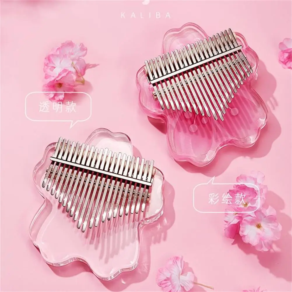 1 Set Cherry Blossoms Shape Kalimba Thumb Piano 17/ 21-Tone Acrylic Finger Piano Keyboard Instrument Christmas Perfect Gifts