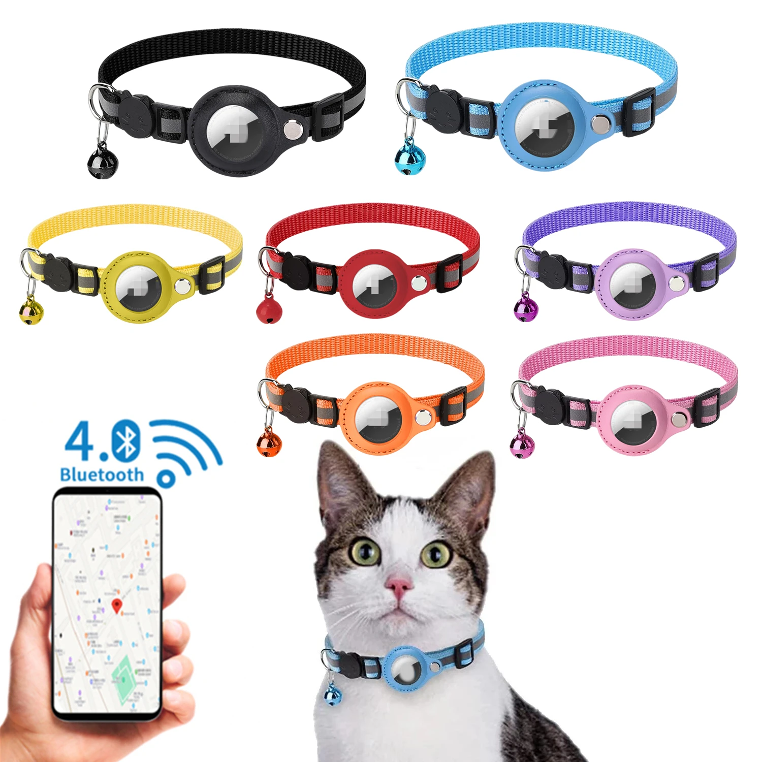 

Anti-Lost Cat Collar Reflective Apple Airtag Tracker Protective Case with Bell WaterProof Kitten Necklace Pet Cat GPS Accesories