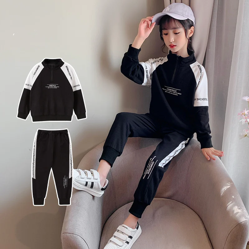 Детский хлопковый спортивный костюм для девочек кофта + штаны 2 шт./компл.