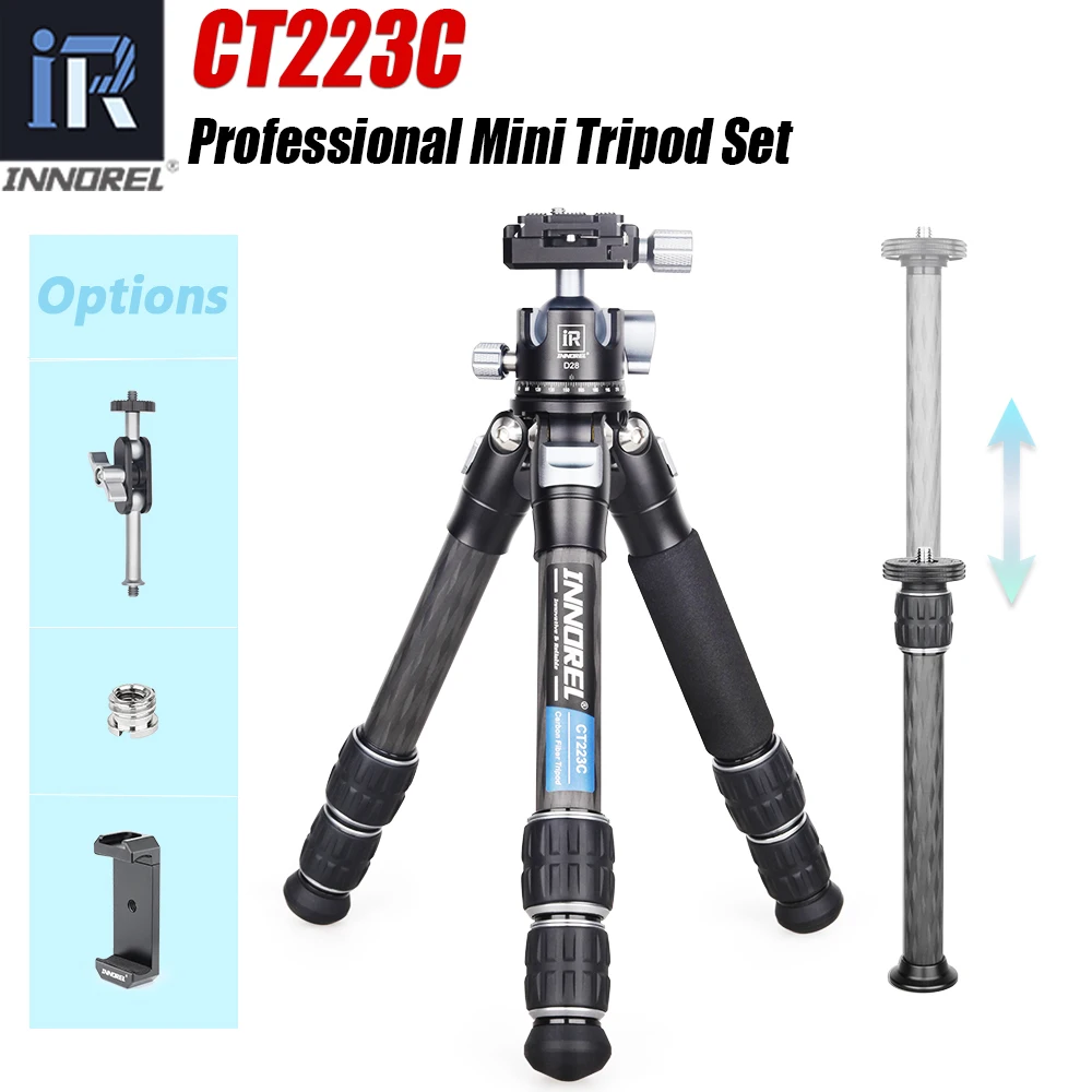 INNOREL CT223C 10-Layer Carbon Fiber Mini Tripod,Compact Portable Desktop Tabletop Tripod for Digital DSLR, DV Video, Load 10kg