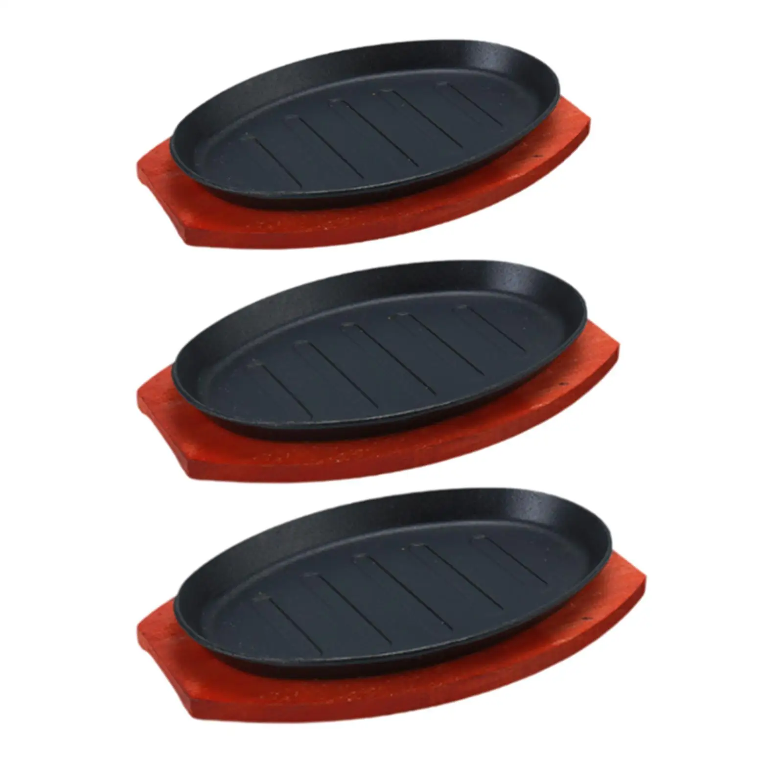 Чугунная тарелка для стейка с деревянным основанием загара кемпинга ресторана