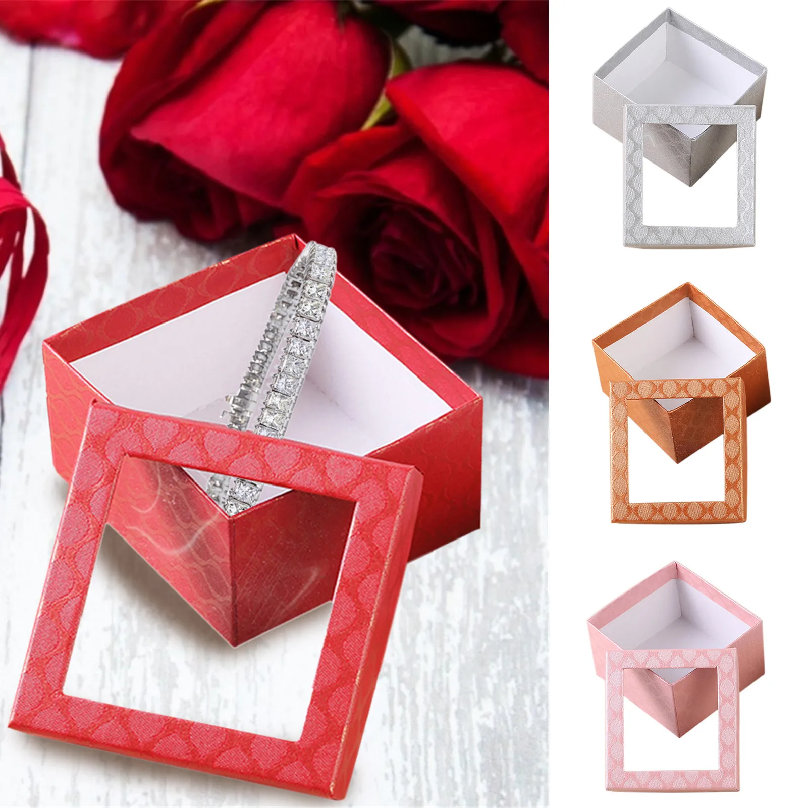 

1Pc Exquisite Necklace Ring Display Box With Inner Pad Jewelry Box With Window Small Square Gifts Box Wedding Party Supplies