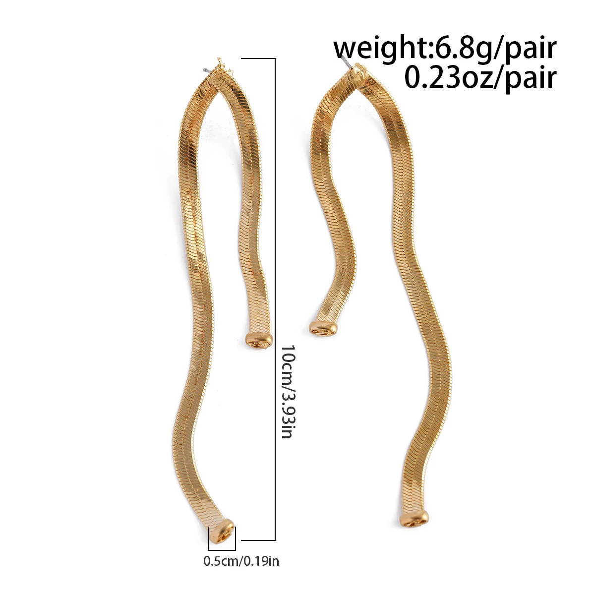 Женские серьги-гвоздики с двойной цепочкой золотого цвета