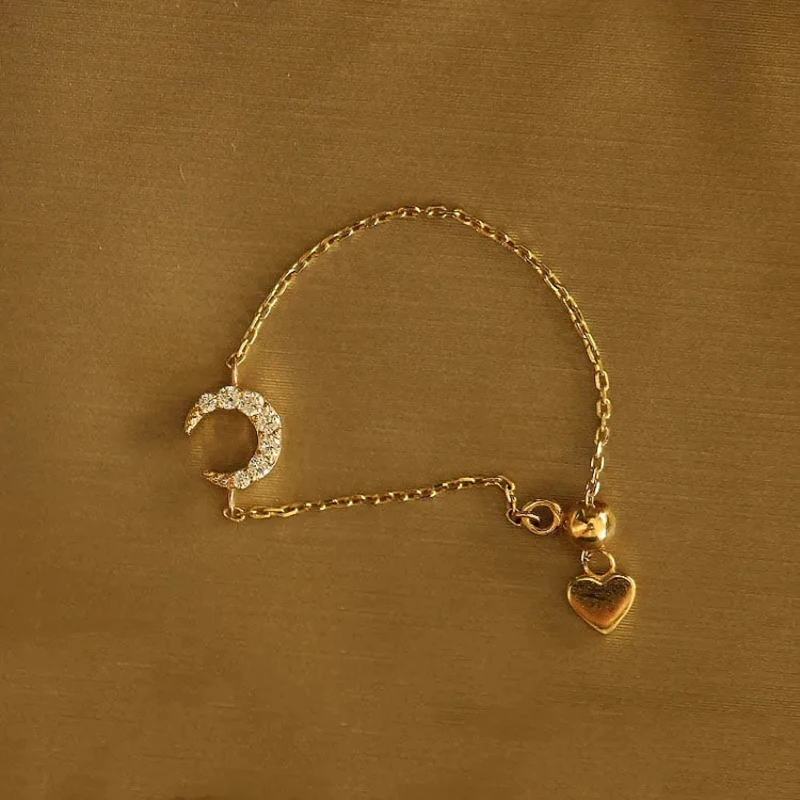 

Creative Design New Silver Inlaid Crystal Moon Thin Chain Ring Adjustable Exquisite Sweet Light Luxury Ladies Jewelry
